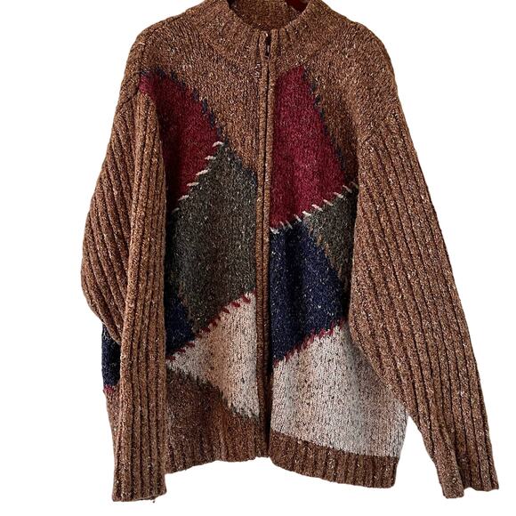 Dress Barn Sweaters - Vintage 90s Women’s Chunky Cardigan Grandpa Sweater DRESSBARN Patchwork Sz 18/20